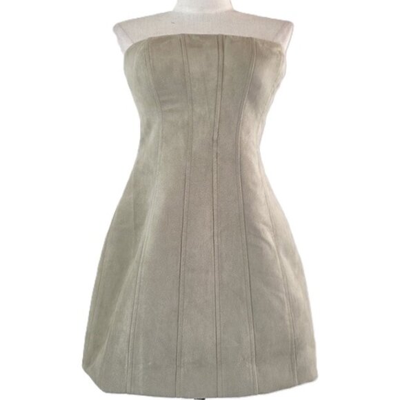 knee length dresses for ladies Sheer Volume Strapless Dress  BCBGMAXAZRIA